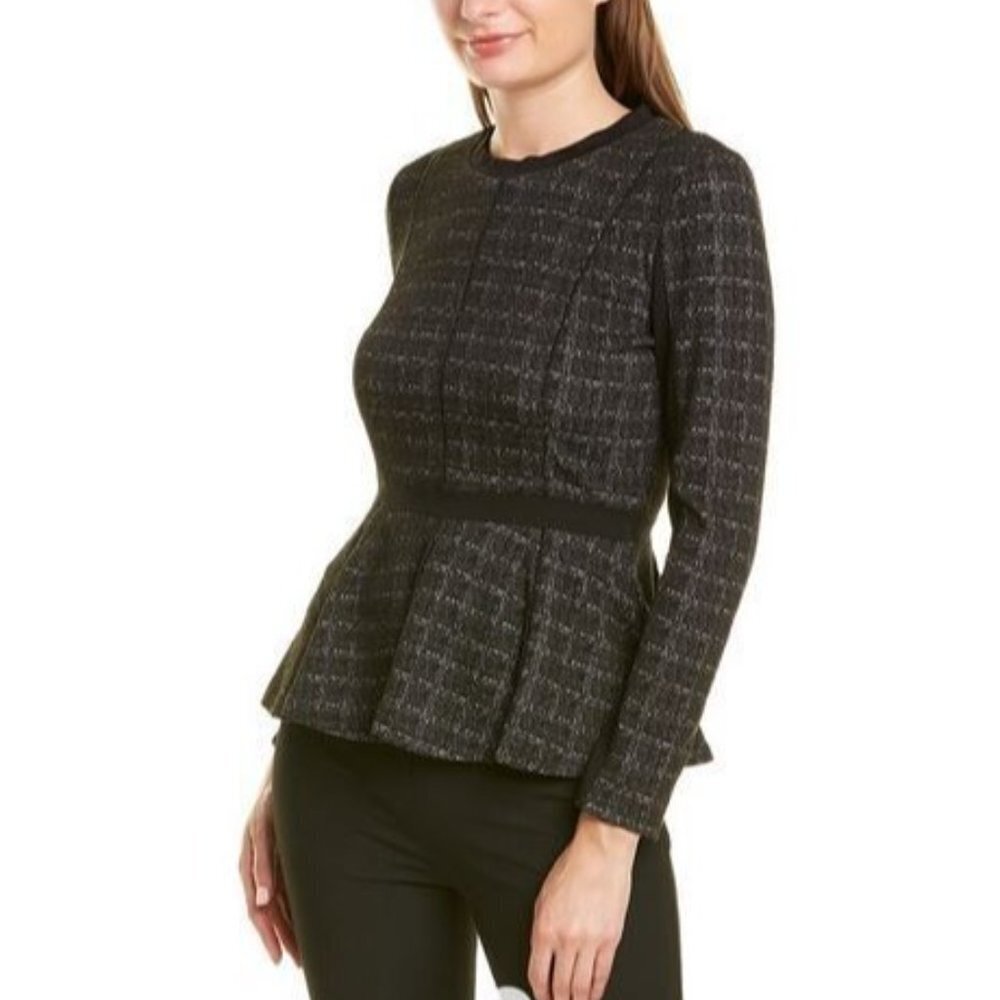 Donna Karan Tweed Long Sleeve Peplum Top Size Medium A1